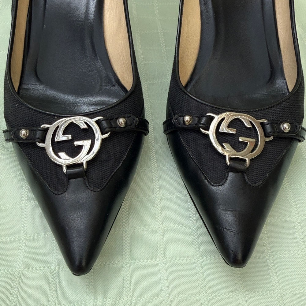 Vintage black/silver Gucci leather/canvas shoes